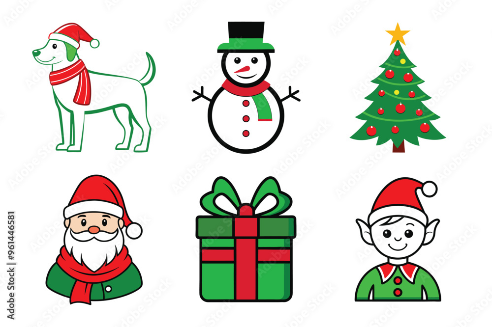 santa claus and christmas tree and other icon set santa claus and christmas tree and other icon set