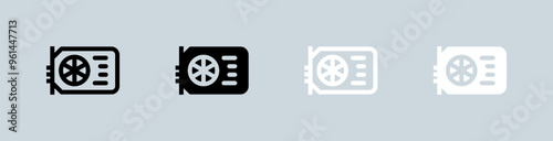 Graphic card icon set in black and white. Processor signs vector illustration.