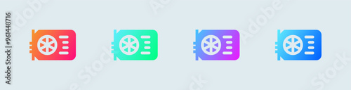 Graphic card solid icon in gradient colors. Processor signs vector illustration.