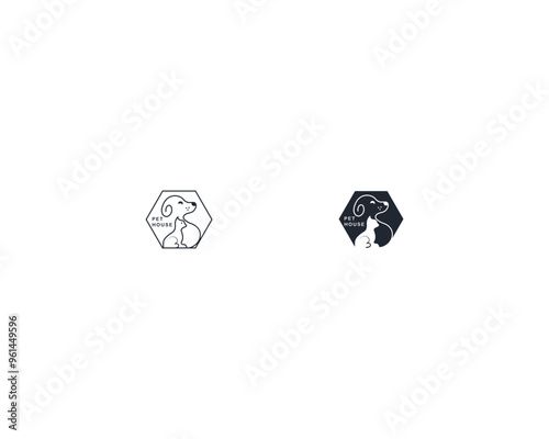 Dog and cat logo design template vector, line of pet logo design suitable for pet shop, store, caffe, business, hotel, veterinary clinic, Domestic animals vector illustration logotype, sign or symbol
