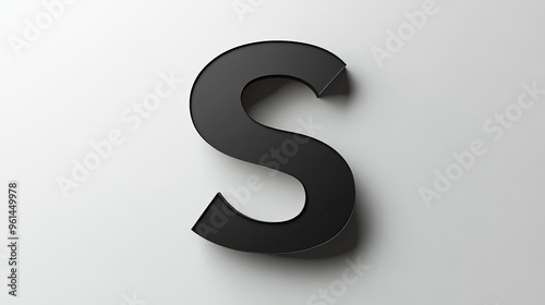 Letter "S" in 3D, on white background, from the alphabet, black