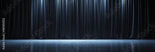 A black cinema curtain with a spotlight shining through, creating a dramatic and mysterious atmosphere. The image symbolizes the anticipation of a performance, the unveiling of a secret, or the beginn photo