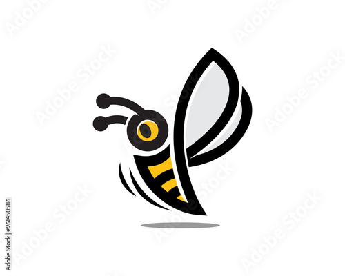 simple line art flying bee logo design template illustration