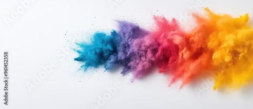 Vibrant color explosion with fine powder creating a dynamic and artistic pattern on a clean white background.