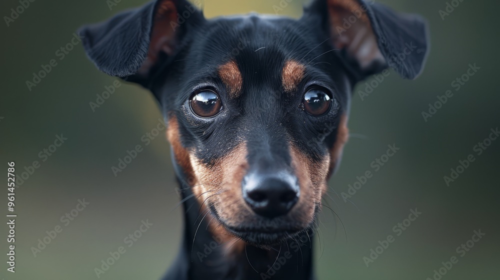A tight shot of a black and brown dog's expressive face gazing into the camera, surrounded by a softly blurred backdrop A tight shot of a black and brown dog's expressive face gazing into the camera, surrounded by a softly blurred backdrop