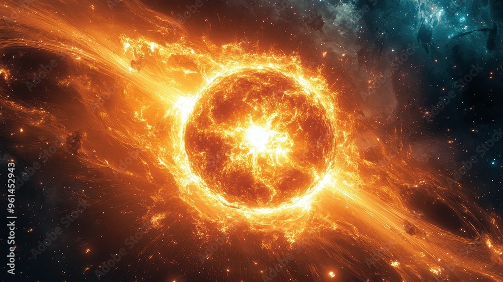 Fototapeta premium Isotopic changes and energy bursts in nuclear fission, with particles scattering