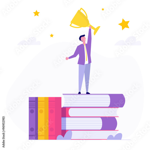 Top Book for Entrepreneurial Success: A guide to mastering the knowledge and skills needed to thrive in business and overcome challenges. Illustrated in a flat design style