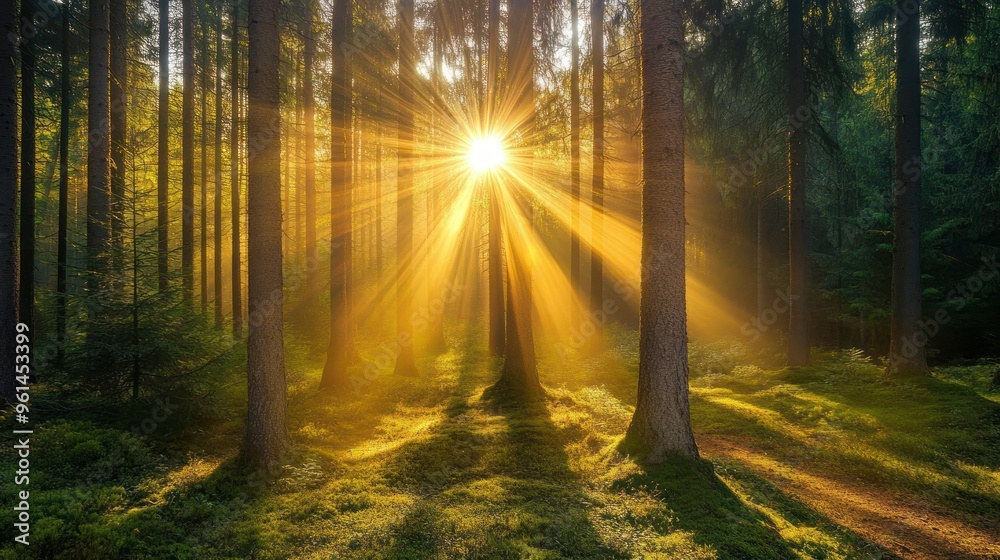 Fototapeta premium Sunlight Streaming Through Forest