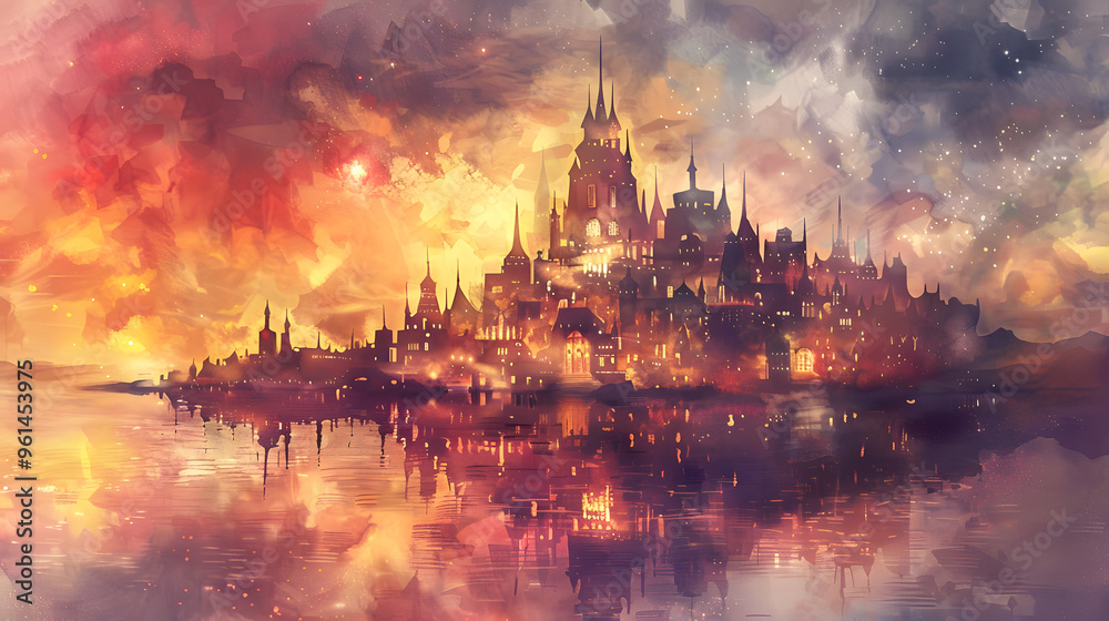 Obraz premium Renaissance Cityscape Watercolor painting style