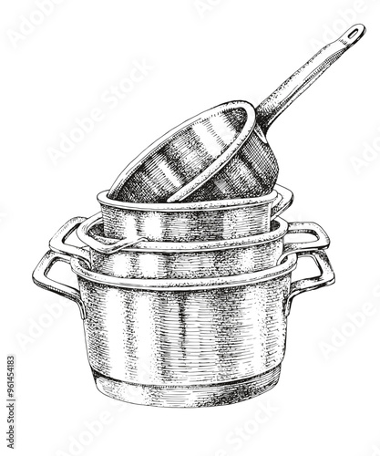 Hand drawn pots stack vector