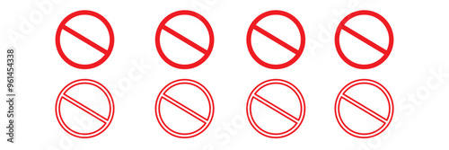 Ban, prohibited, forbidden symbol circle icon set in black with various stroke intensity. Prohibition symbol vector set isolated on white background. Vector illustration