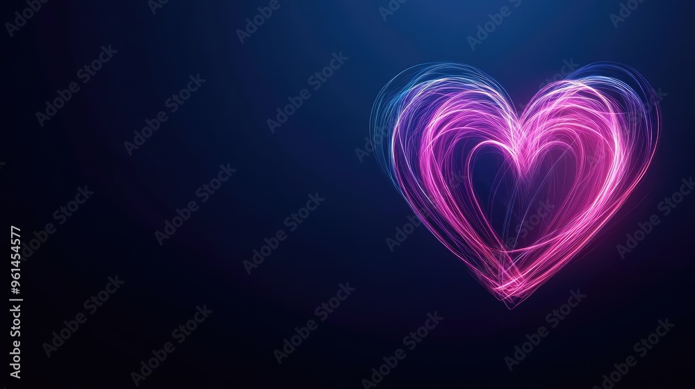 A vibrant pink heart shape formed with light trails against a dark background symbolizes love and affection. A vibrant pink heart shape formed with light trails against a dark background symbolizes love and affection.
