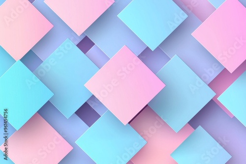 Colorful geometric background with squares in pastel blue, pink, and purple colors. 