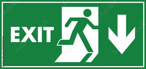Obraz na płótnie Emergency exit sign. Man running out fire exit. Running man and exit door sign. Escape help evacuation. Safety vector symbol. w salonie