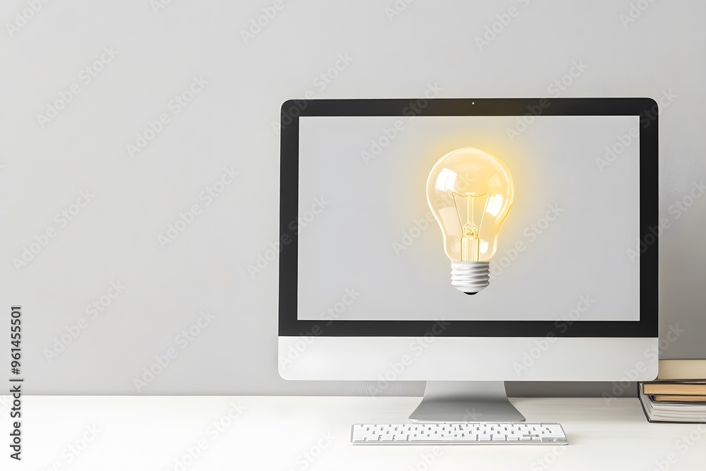 Illuminated Lightbulb Displayed on Computer Screen Illuminated Lightbulb Displayed on Computer Screen