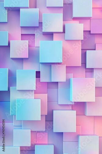 Colorful geometric background with squares in pastel blue, pink, and purple colors. 