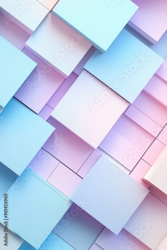 Colorful geometric background with squares in pastel blue, pink, and purple colors. 