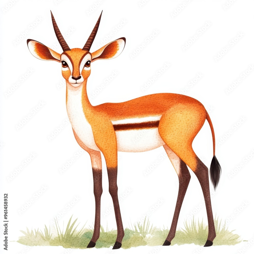 A colorful illustration of a graceful antelope standing in a green field, showcasing its elegant features and striking colors. A colorful illustration of a graceful antelope standing in a green field, showcasing its elegant features and striking colors.