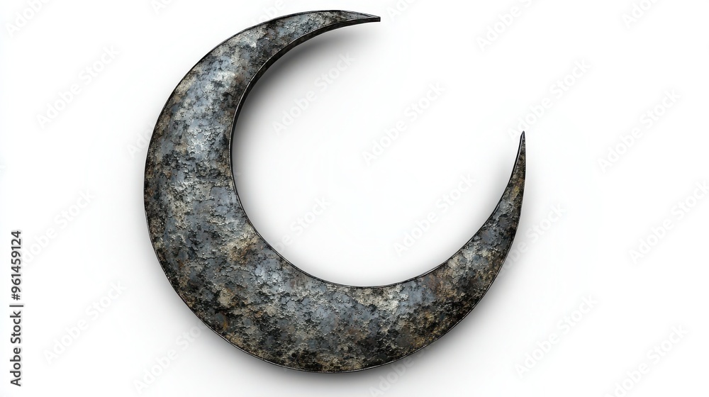 Silver Crescent Moon Symbol on White Background - Mystical Celestial Art Print.