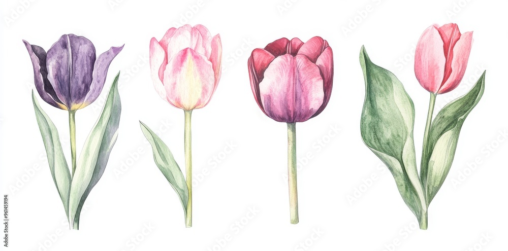 The wildflower tulip flower is shown in a watercolor style. The wildflower tulip flower is shown in a watercolor style.