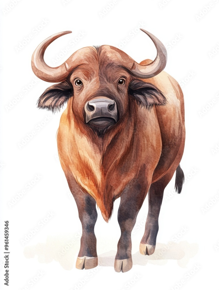Naklejka premium A realistic illustration of a buffalo, showcasing its powerful stance and natural beauty in a vibrant and detailed style.