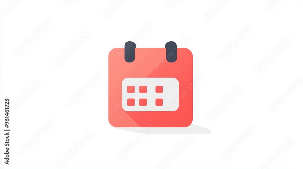 Red and White Calendar Icon on White Background - Time Management Concept Illustration Red and White Calendar Icon on White Background - Time Management Concept Illustration