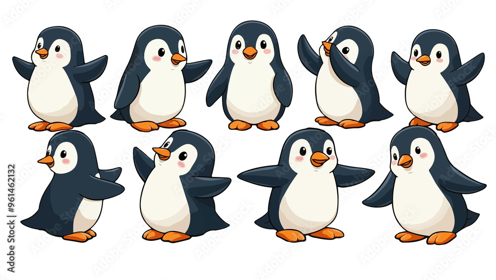 set of cartoon penguin, isolated on white background , transparent vector style flat color png image set of cartoon penguin, isolated on white background , transparent vector style flat color png image