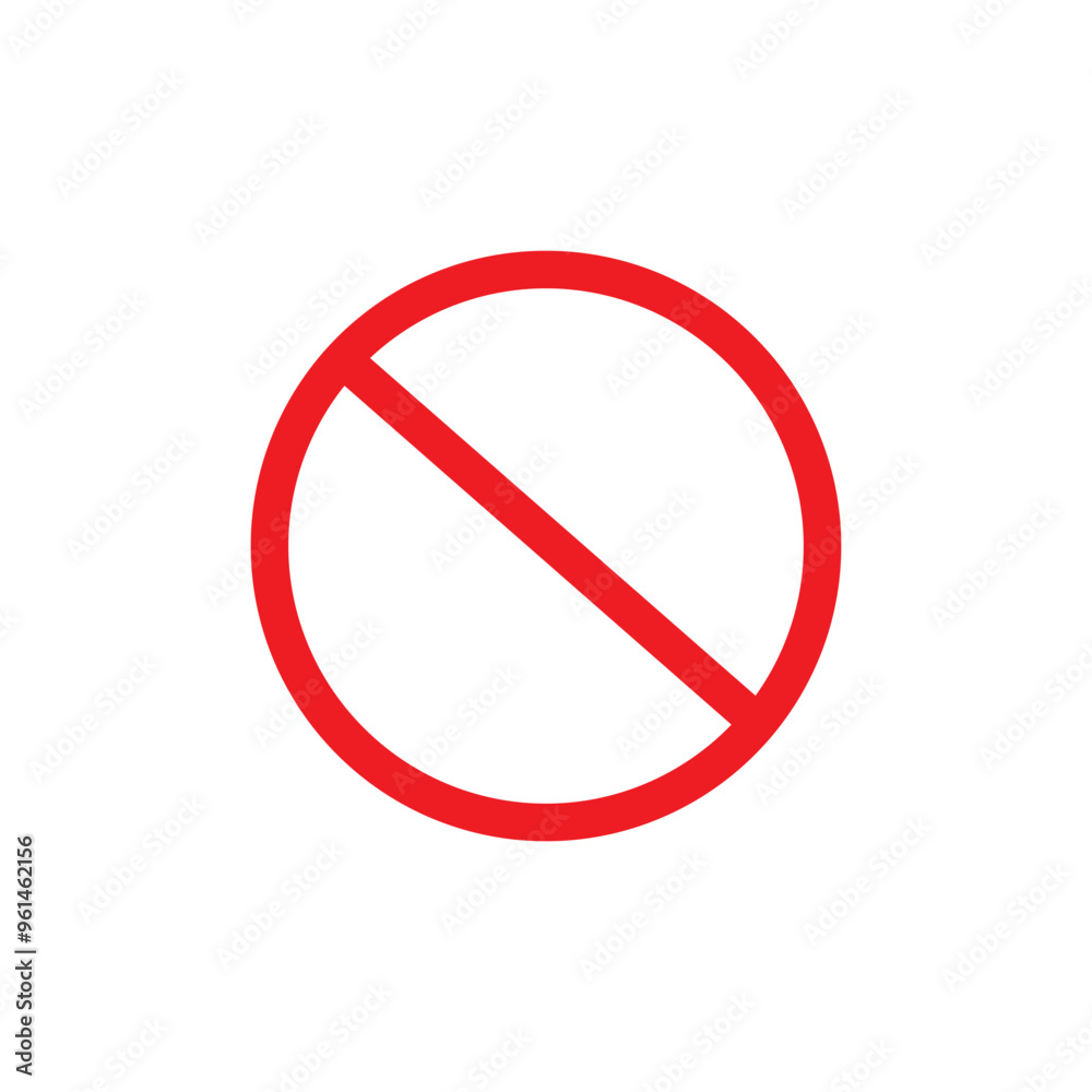 Prohibition and ban sign, Red strikethrough circle, Simple flat vector icon illustration Prohibition and ban sign, Red strikethrough circle, Simple flat vector icon illustration