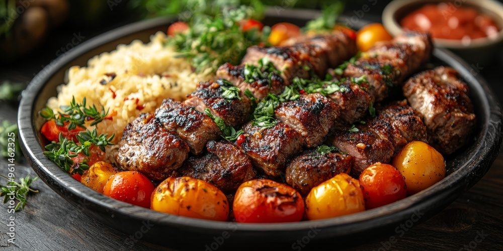 Vibrant Traditional Cuisine Platter on a Rustic Table Vibrant Traditional Cuisine Platter on a Rustic Table