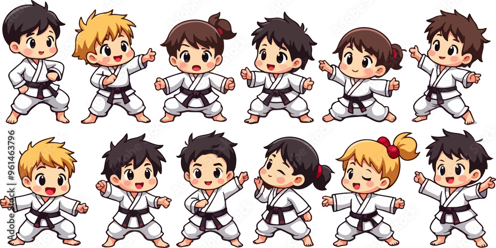 set of cartoon karate character, isolated on white background , transparent vector style flat color png image set of cartoon karate character, isolated on white background , transparent vector style flat color png image