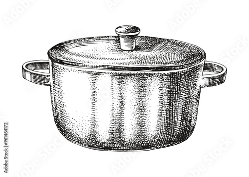 Hand drawn vector pot with lid