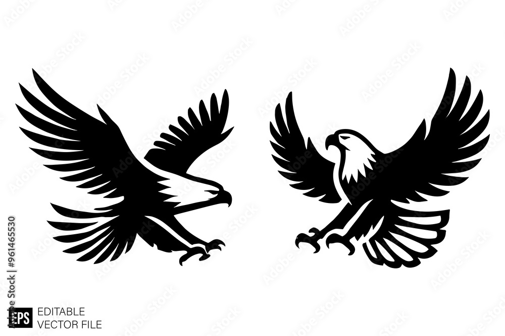 eagle illustration graphic design black and white vector clip art silhouette