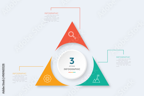 Triangle infographic with 3 steps, options and icons