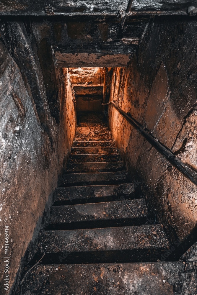 A staircase down to an underground basement 