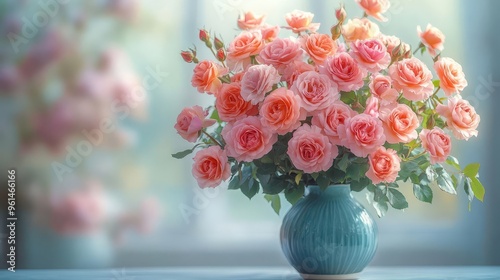 Wallpaper Mural lush bouquet of roses in full bloom variety of vibrant hues delicate petals unfurling arranged in vintage vase soft natural lighting Torontodigital.ca