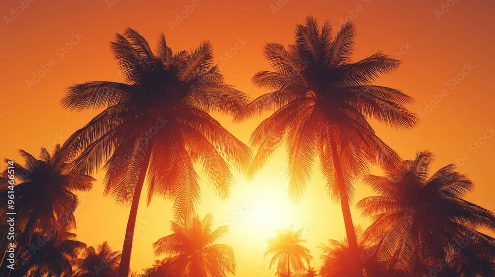 Fototapeta premium Radiant Sunset with Palm Trees
