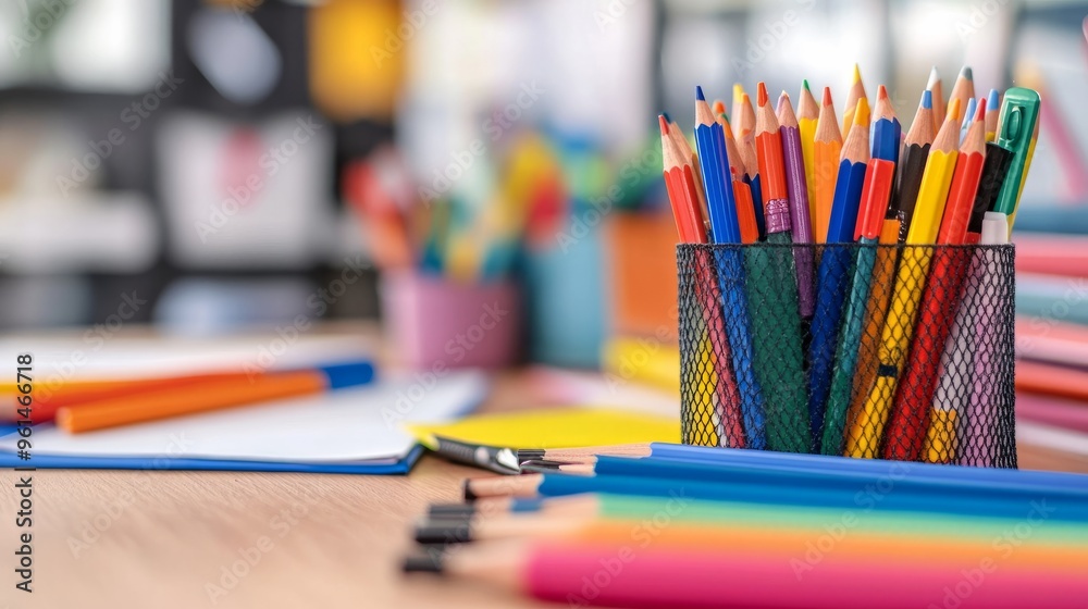 An open textbook on a desk with pencils and a blurred background, leaving ample room for title text. An open textbook on a desk with pencils and a blurred background, leaving ample room for title text.