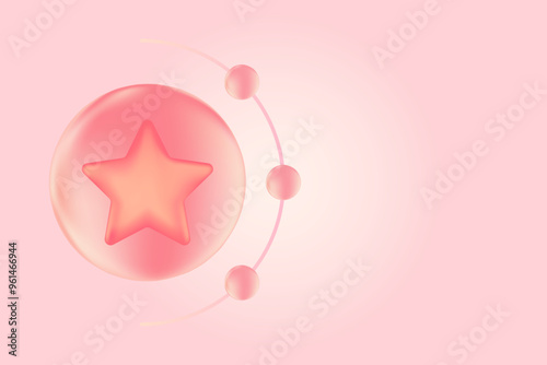 Business 3D bubble with pink star icon, favorite or best background with copy space, Competition icon with glow effect for presentation, infographic steps photo