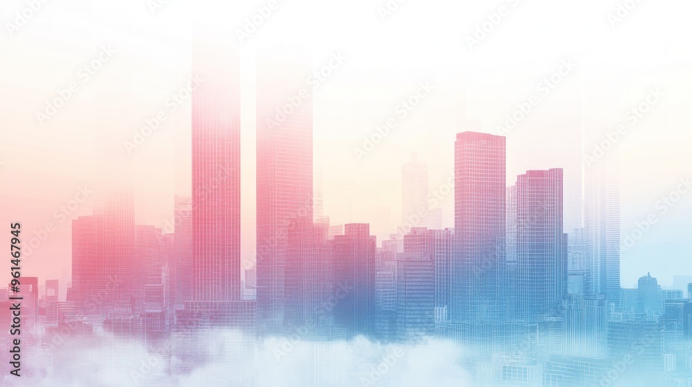 Fototapeta premium Cityscape with Fog and Pastel Colors