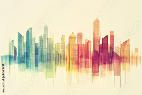 Abstract illustration of a city skyline made from lines, simple minimalist design