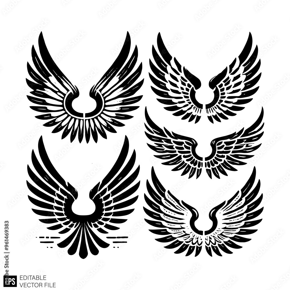 Obraz premium eagle wing set illustration graphic design black and white vector clip art silhouette