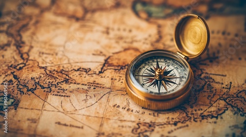 Vintage Compass on an Antique Map