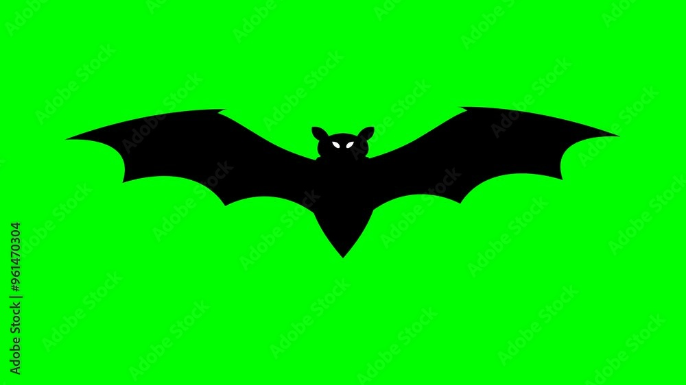 Green screen flying bat silhouette. Halloween concept Green screen flying bat silhouette. Halloween concept