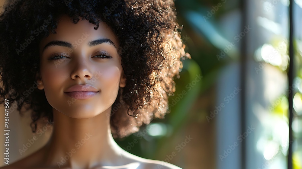 A close-up portrait of a beautiful woman with curly hair captures her natural beauty and vibrant spirit. A close-up portrait of a beautiful woman with curly hair captures her natural beauty and vibrant spirit.