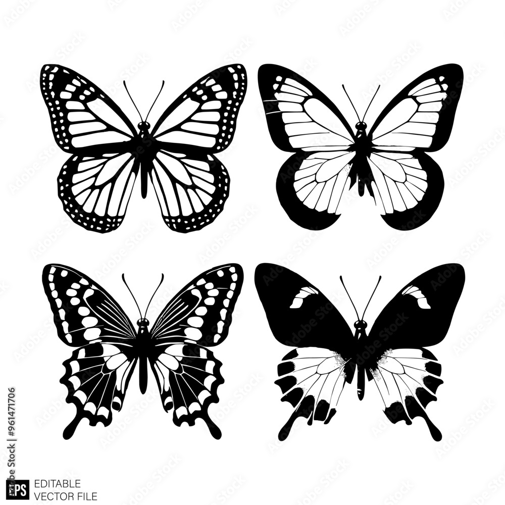 butterfly set illustration graphic design black and white vector clip art silhouette butterfly set illustration graphic design black and white vector clip art silhouette