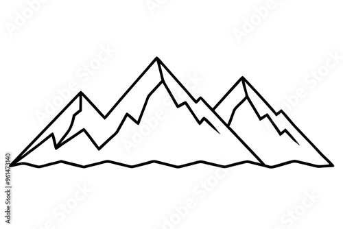 Vector set of isolated snowy mountains, mountain peak, hill top, iceberg, nature landscape. Camping landscape and hiking illustration. Outdoor travel, adventure, tourism, climbing design elements