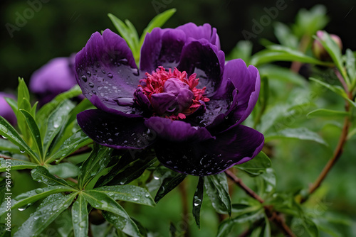 Purple flower with water droplets