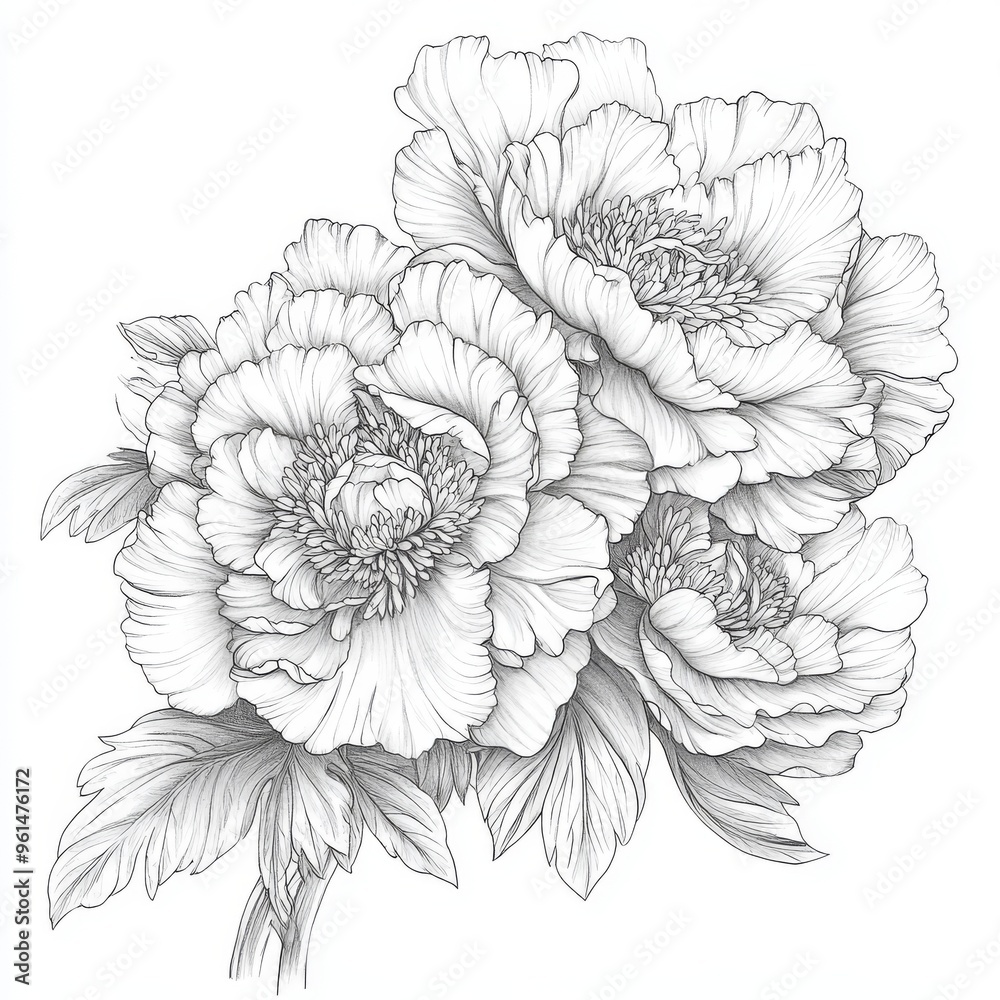 Isolated peony flower in a style. Full name of the plant is peony. Use this for a background or texture, wrapper pattern, frame or border.