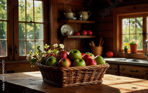 Wallpaper Mural Apples in a basket Generative Ai Torontodigital.ca