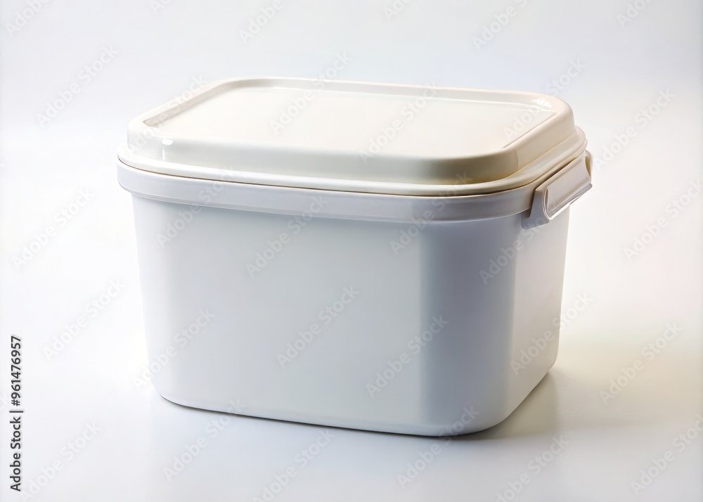 White caddy with a removable lid rests on a clean white surface, bathed in warm studio lighting, exuding White caddy with a removable lid rests on a clean white surface, bathed in warm studio lighting, exuding